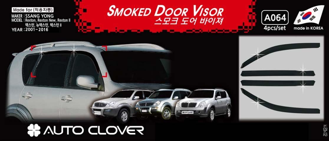 AUTO CLOVER Smoked Window Visor Sun Rain Vent Guard 4pcs For Ssangyong Rexton 2001-2016