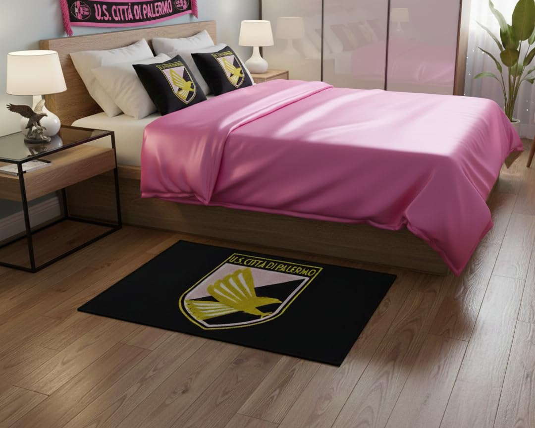 Tappeto scendiletto rettangolare compatibile con Palermo Calcio Nero 80 x 120 cm