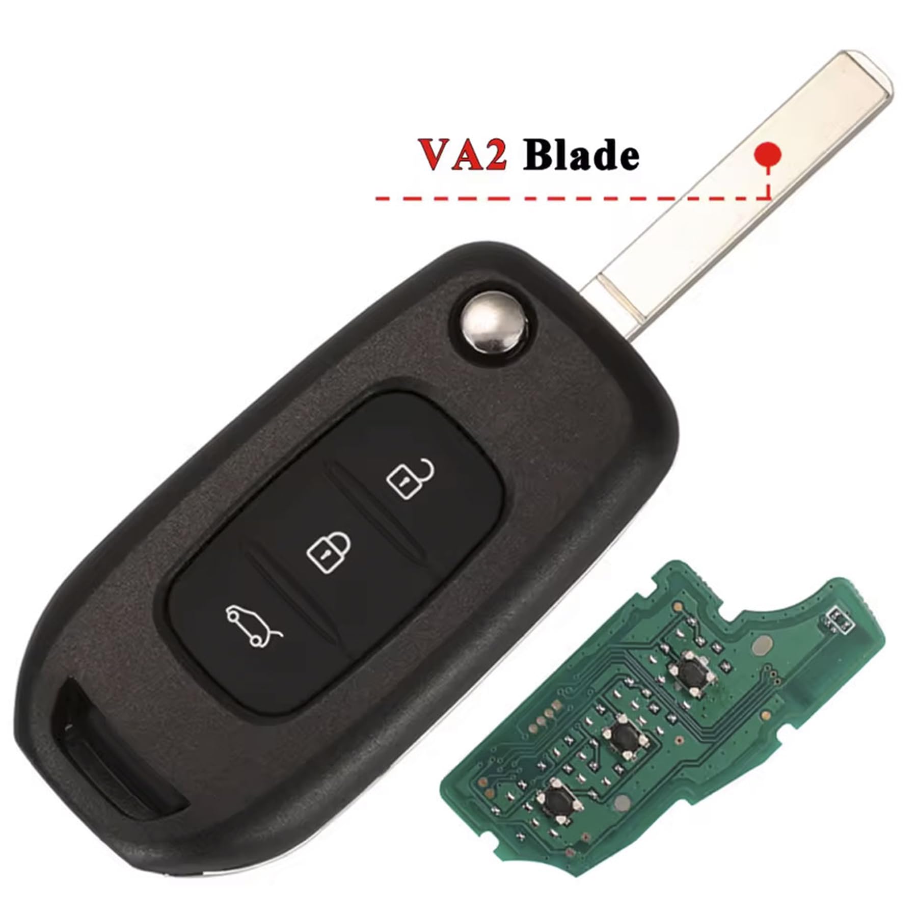 Heart Horse Coque de Clé Télécommande Pliable à 3 Boutons Clé de Rechange Télécommande pour Re Nault Symbol Kadjar Captur Megane 3, Boîtier Clef telecommande avec 433MHz 4A PCF7961MChip VA2 Lame