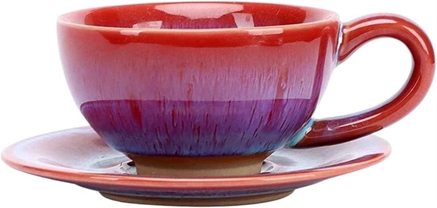 コーヒーカップ セラミック セラミックコーヒーカップ ソーサーセット付き シンプル ハンドメイド 窯変 アフタヌーンティーカップ オ