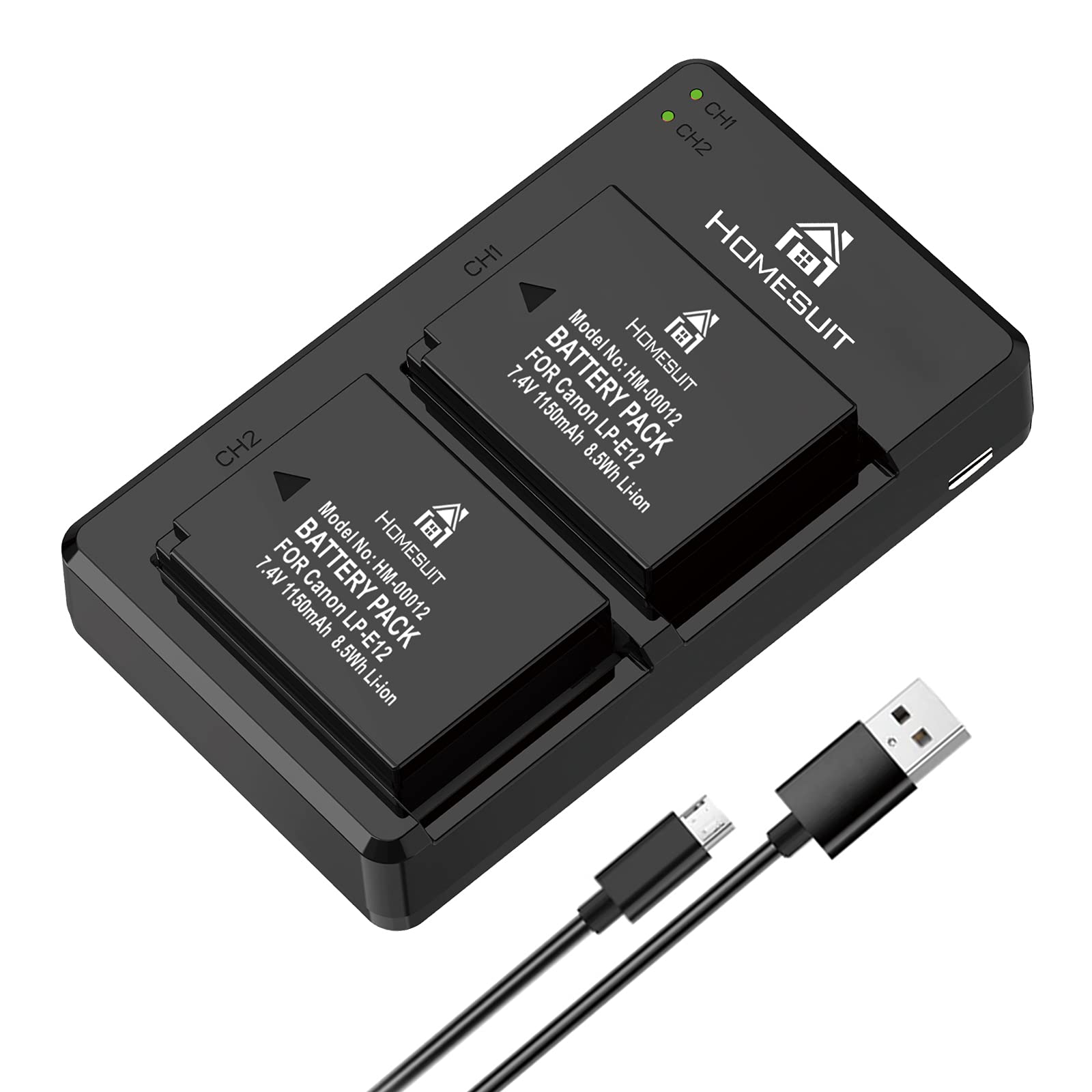Amazon | Homesuit LP-E12バッテリー1150mAh 7.4V 2個入りUSB 急速充電