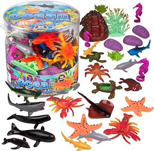 SCS Direct Ocean Sea Creature Action Figures - 30 Pieces, 18 Unique Sculpts- Giant Ocean Animal Toys Playset