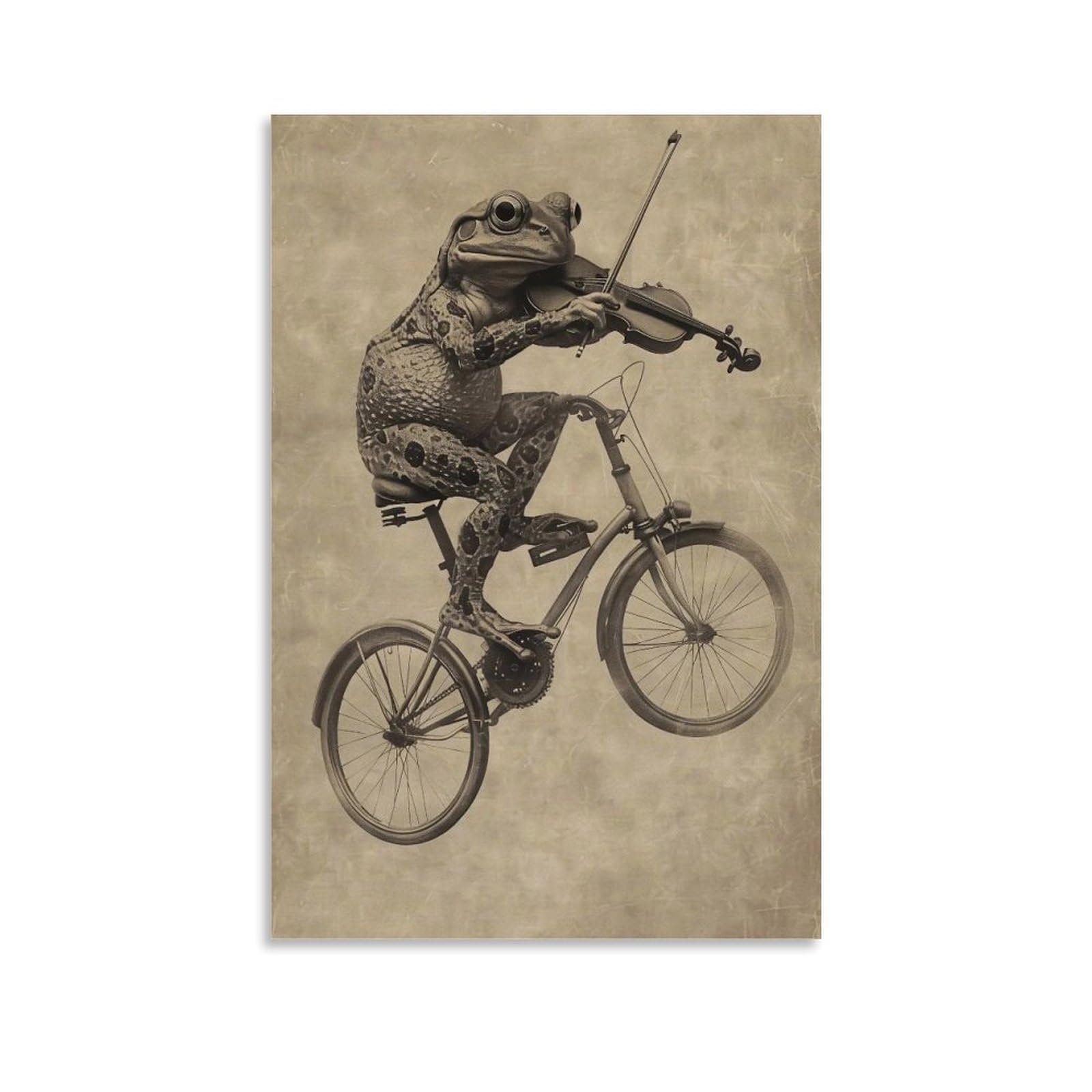 HUERYRYHY Whimsical Unicycle Violin Frog 02 Poster Wall Art Canvas Vintage Aesthetic Painting Decor for Rooms 24x36inch Unframe-style