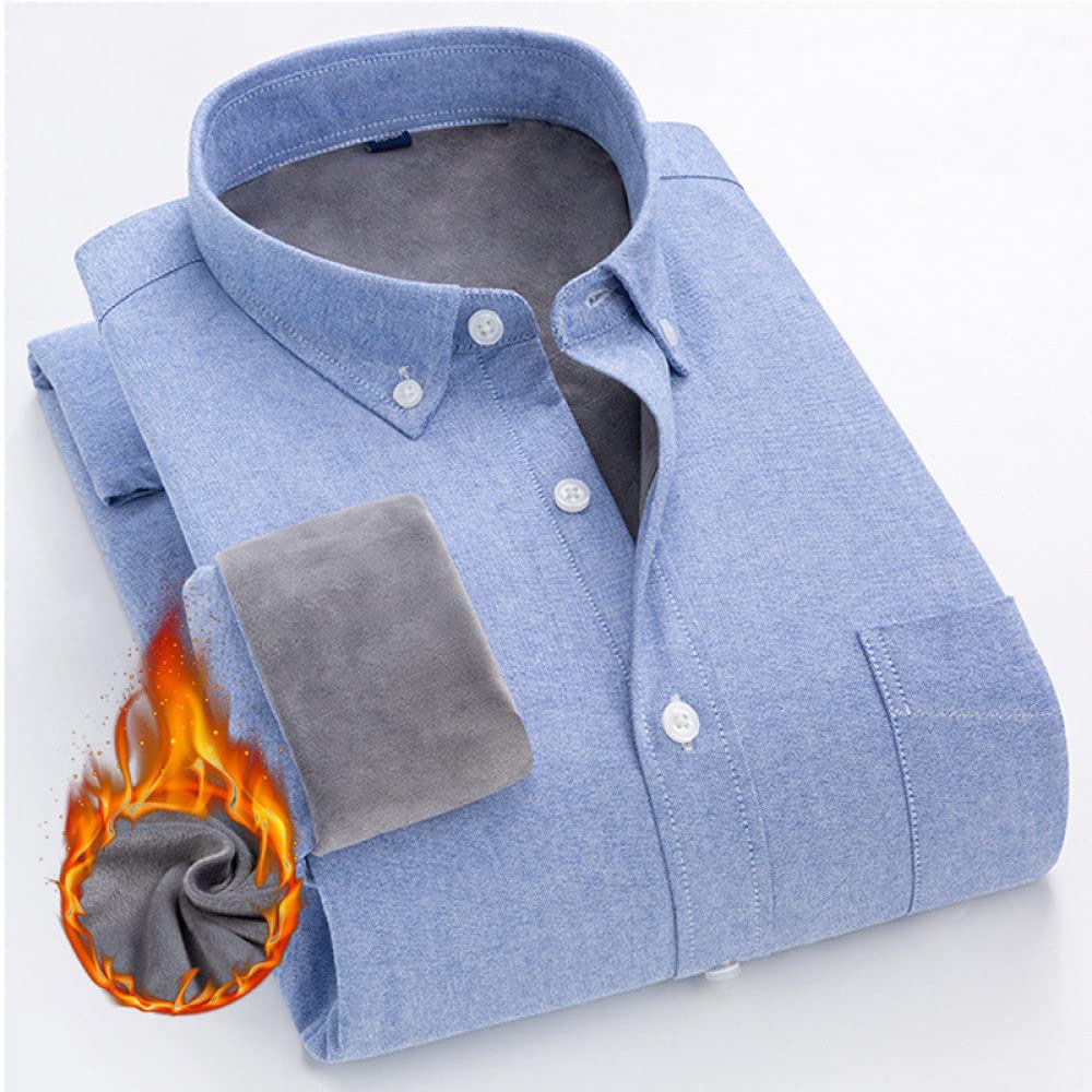 HGJH Herren Thermohemd,Herren Langarmshirt Fleecejacke Freizeit Herren Outdoorshirt Einfarbig Blau Thermoshirt Futter Holzfällerhemd Bequem Lässiges Arbeitshemd Für Herren Jungen