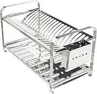 Escorredor Louça Inox de 2 Andares, 16 Pratos com Porta Talheres Resistente, Alta Durabilidade, Não Enferruja.