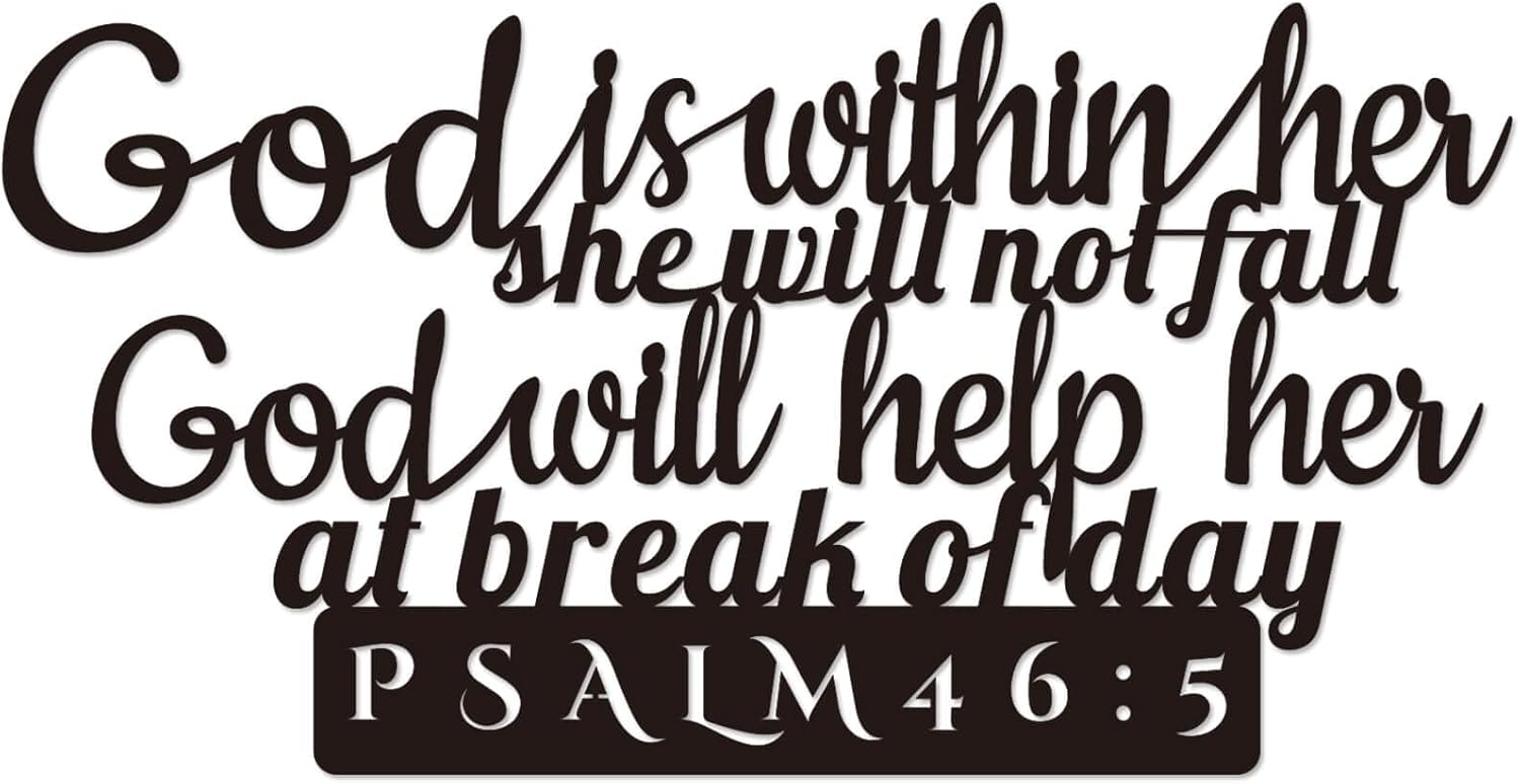 Psalm 46:5 Inspirational Scripture Metal Wall Sign - 16.5"X8.3" Inch Steel Bible Verse Wall Art Hangings and Holy Biblical Decor (Black)