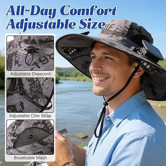 2-in-1 Hands-Free Hat Fan with Detachable Neck Fan, UPF 50+ Sun Hat, 3-Speed Adjustable, 2600mAh Rechargeable,for Outdoor