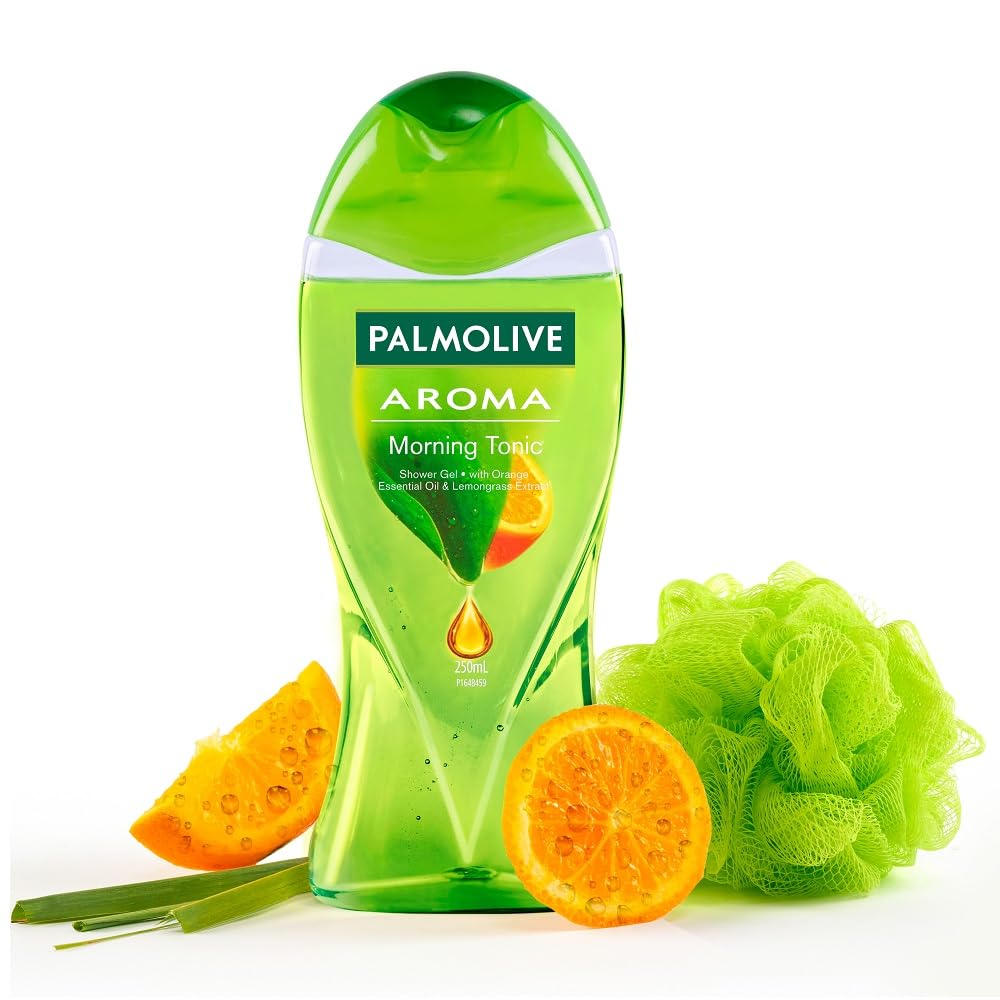 Palmolive Orange Essential Oil & Lemongrass Aroma Morning Tonic Body Wash (free loofah) I Brightening | Soft & Glowing skin I No paraben & silicones, pH balanced, Body Wash 250ml