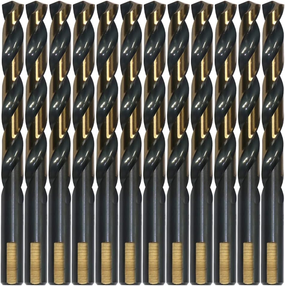 12PCS 5/16" HSS Black Gold Twist Drill Bits Set, 135 Degree Split Point, Jobber Metal Drill Bit, General Purpose for Use in Mild Steel, Copper, Aluminum, Zinc Alloy, Wood, and Plastic