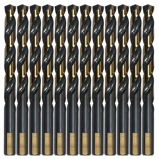 12PCS 1/4" HSS Black Gold Twist Drill Bits Set, 135 Degree Split Point, Jobber Metal Drill Bit, General Purpose for Use in Mild Steel, Copper, Aluminum, Zinc Alloy, Wood, and Plastic
