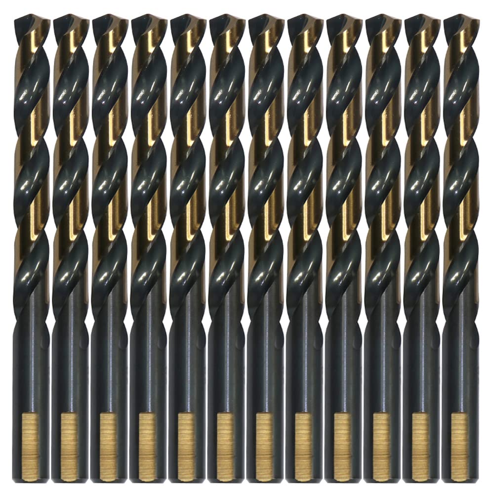 12PCS 5/16" HSS Black Gold Twist Drill Bits Set, 135 Degree Split Point, Jobber Metal Drill Bit, General Purpose for Use in Mild Steel, Copper, Aluminum, Zinc Alloy, Wood, and Plastic