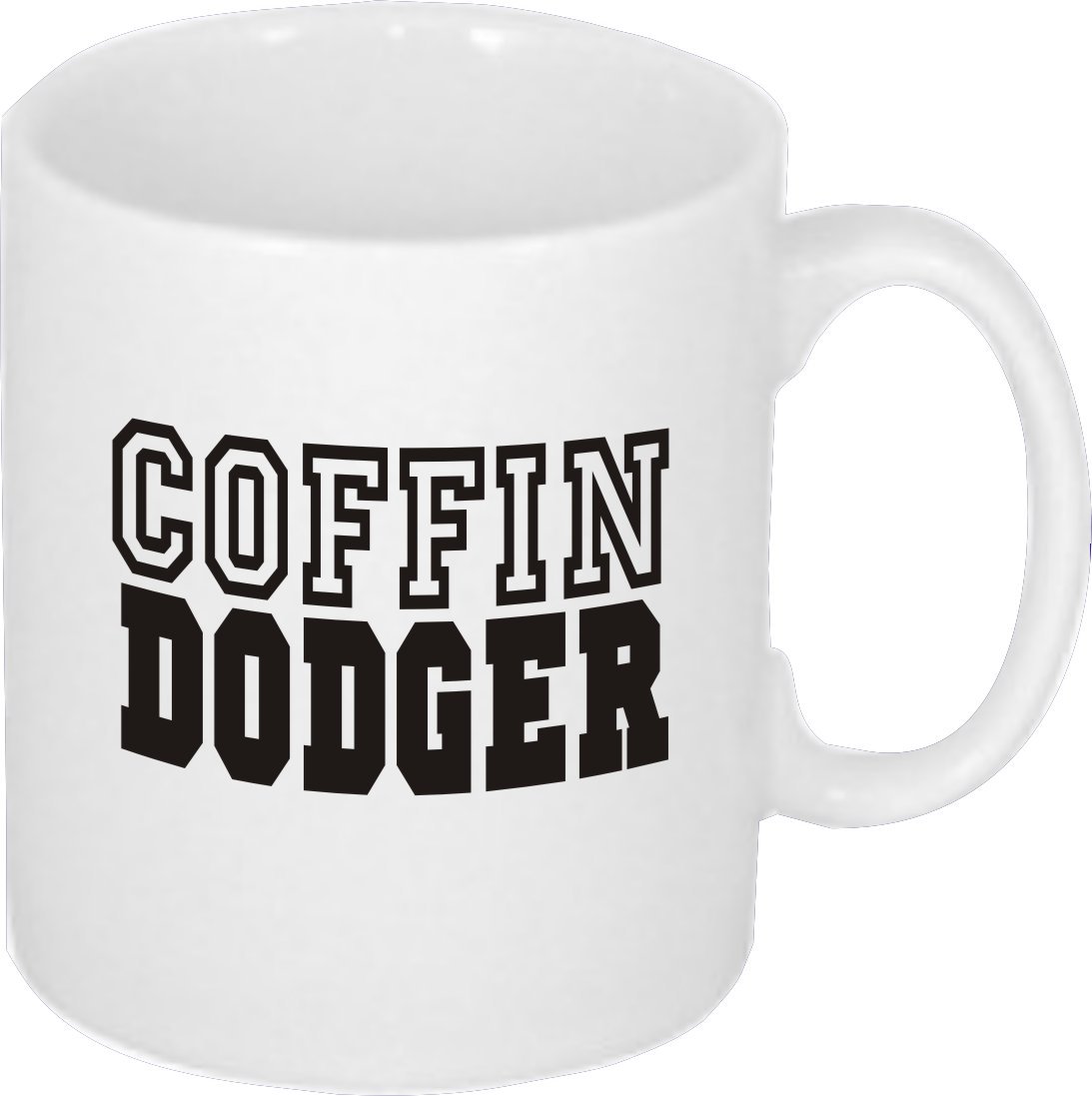 Rhino And Mugsy White Coffin Dodger - Ceramic Mug With Funny Slogan
