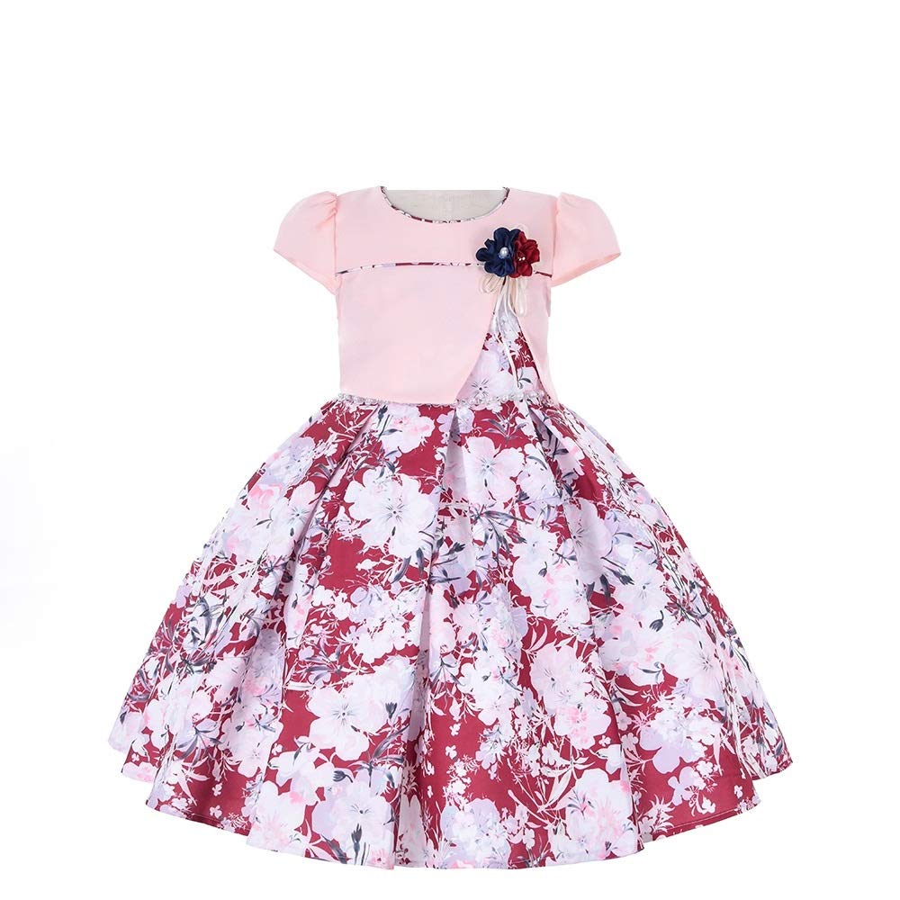 Cosplay Life Elegant Flower Dress for Girls Young Adult Fashion Bow Flower Waistline Kids Party Festival Ages 5-9 Years Old (Pink, 7yrs) — view 34
