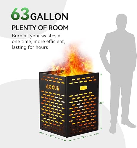 Miniatura 6 de Aoxun Barril de quemado ultra grueso de 63 galones para residuos de patio, tambor incinerador resistente para exteriores con jaula de quemado para