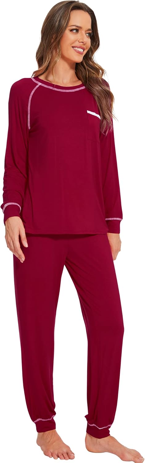 WiWi Bamboo Viscose Pajamas Set for Women Cooling Long Sleeve Sleepwear Super Soft Loungewear Pjs Jogger Pants Lounge S-XXL