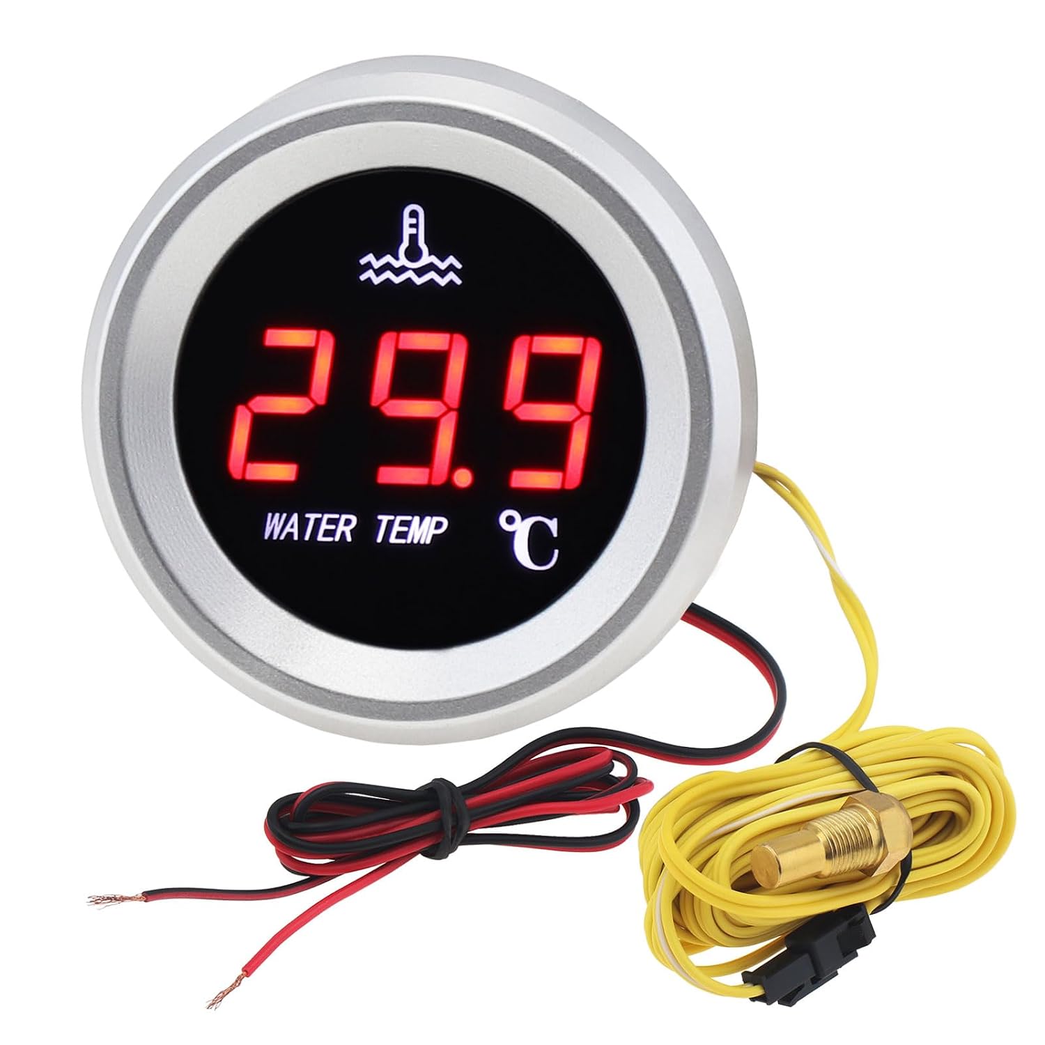 Water Temp Gauge, 12V 52mm Electronic Universal LED Digital Water Temperature Gauge Meter with Installed Wires and Temp Sensor for Car Truck Yacht Boat Marine