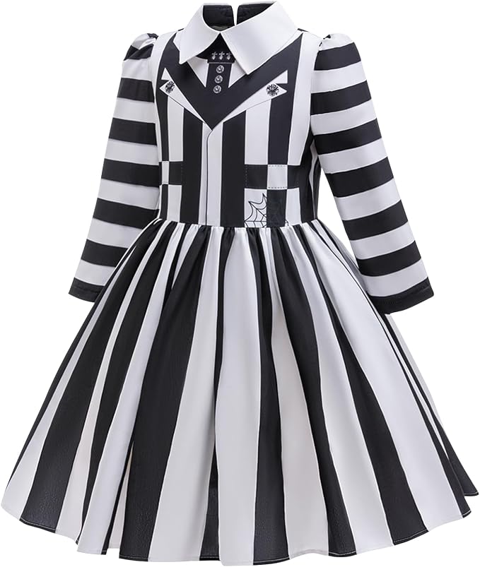 Disfraz de Halloween para niña con vestido a rayas y diadema miniatura 2