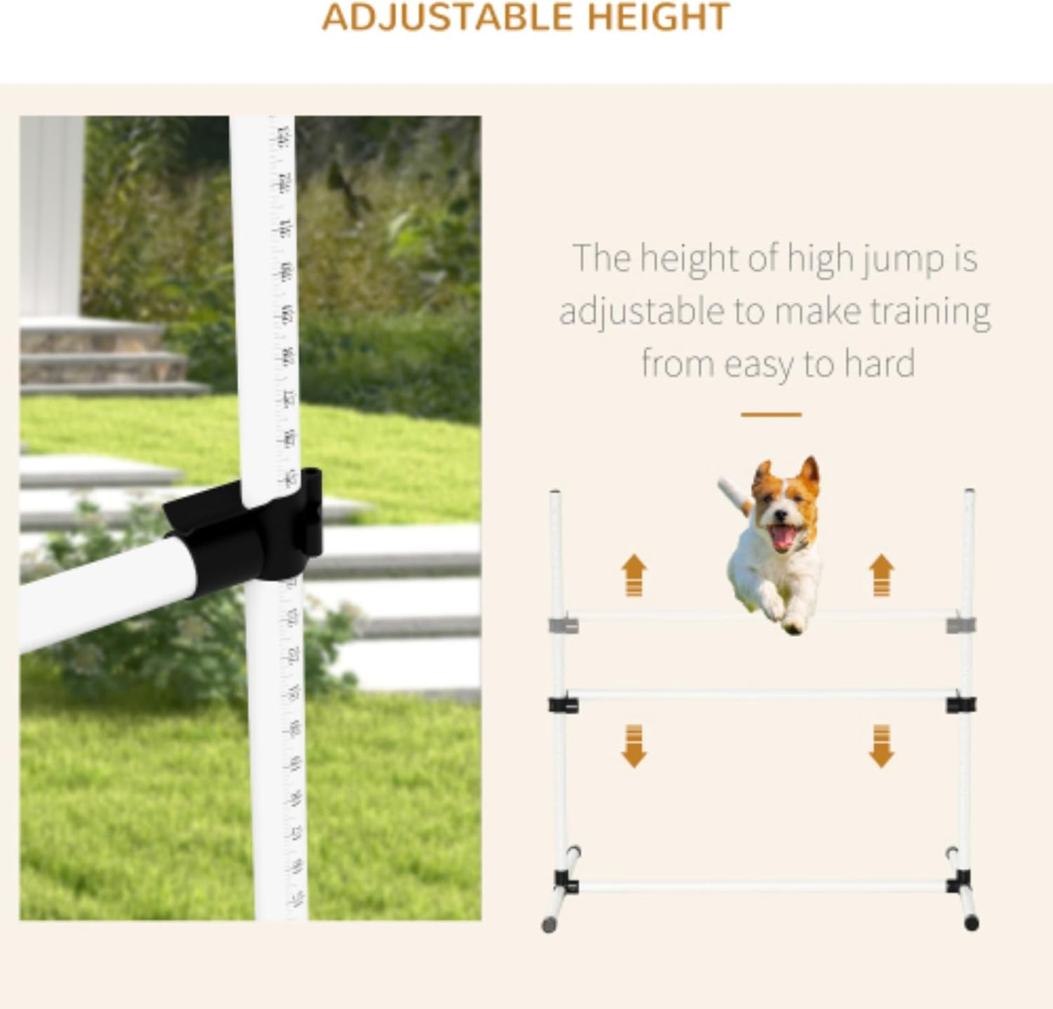 4-Piece Dog Agility Training Equipment, High Jumping Equipment, Pet Sports Props for Dog Agility Courses, with Adjustable Height Jumping Pole, Carrying Bag Included and Removable Top Pole
