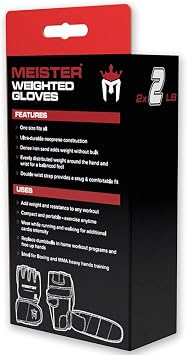 Meister Elite 2lb Weighted Gloves for Cardio & Heavy Hands - Black