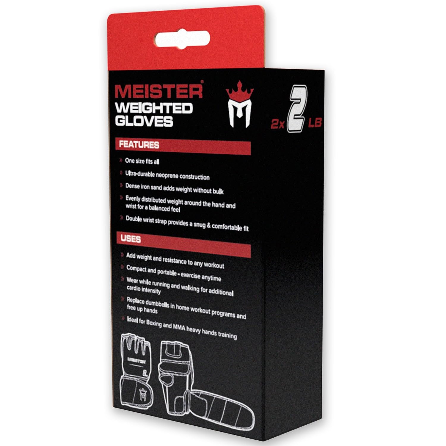 Meister Gants Lestés en Néoprène 2lb pour Cardio & Heavy Hands (Paire) - 2lb x 2 - Noir/Rouge