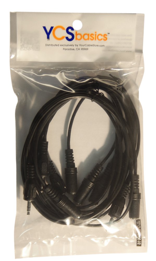 Five Pack of YCS Basics 3 Foot 3.5mm Headphone Extension Cables Male/Female