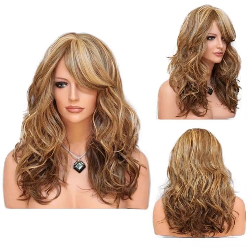 Pelucas Rizadas Largas Rubias Para Mujer Peluca Completa Pelo Ondulado Natural Para Mujer(Gold)