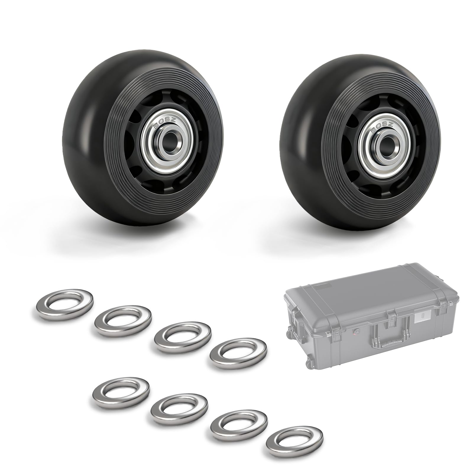 Lot de 2 roulettes de rechange pour valise Peli Air 1615/1595/1535 avec roulements à billes 608Z pour un roulement silencieux et léger, robustes, pour les voyages, le quotidien