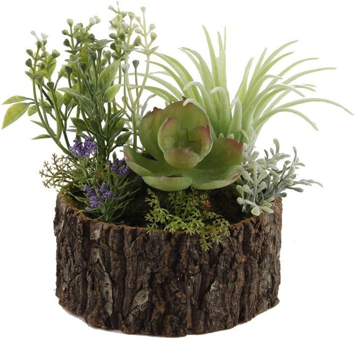 Faux Succulents and Meadow Flowers Tree Trunk
