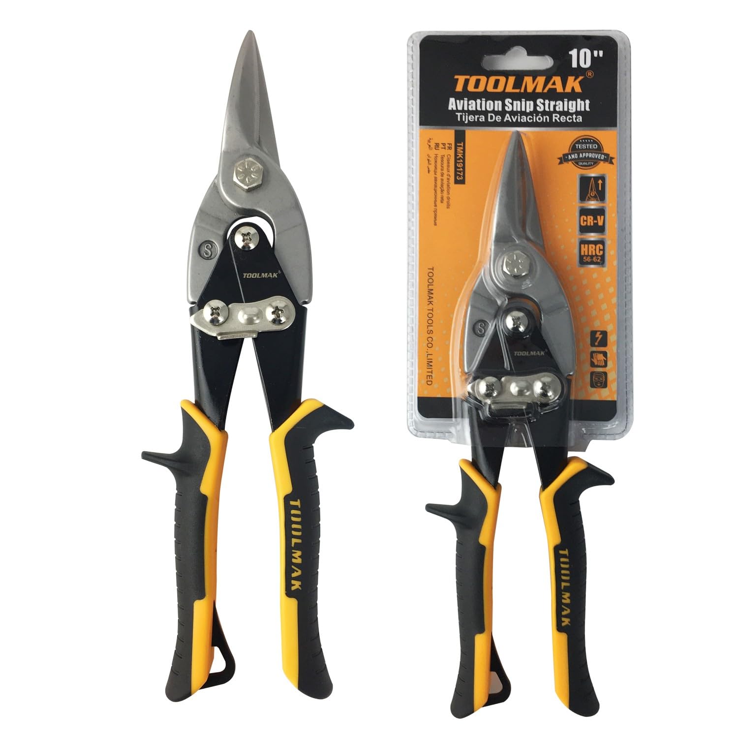 Cesoia Aviazione Taglio Dritto 25cm Acciaio Cromo Vanadio Professionale Lamiera Alta Leva Impugnatura Ergonomica - Giallo Nero