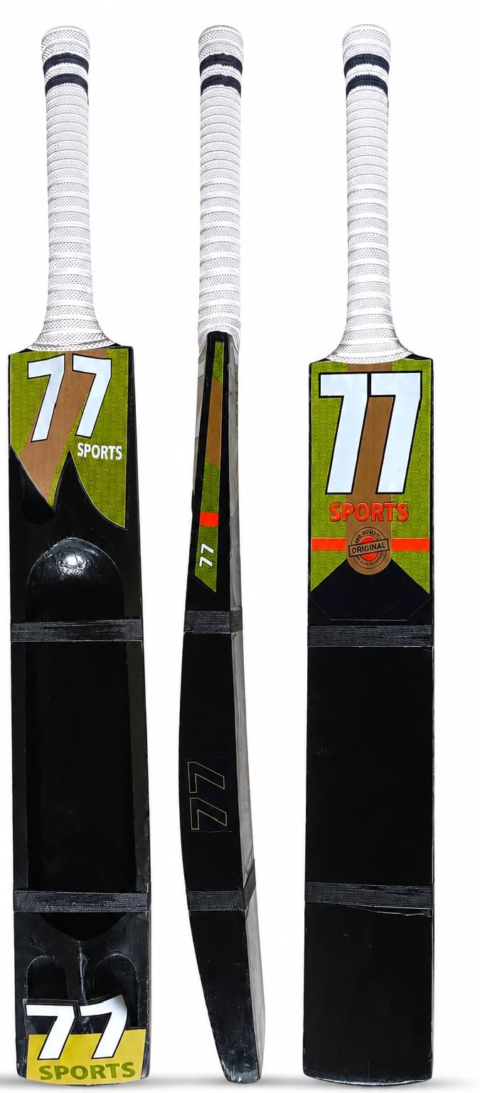 77 Boss Kashmir Willow, Black and Green, Professional Grade, Standard Size Tennis Cricket Bat-image-13