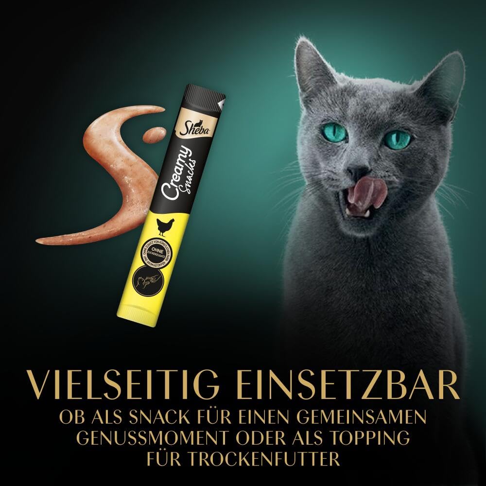 SHEBA Beutel Creamy Snacks für Katzen mit Huhn cremiger Snack in Portionsbeuteln 11 x 4 x 12g