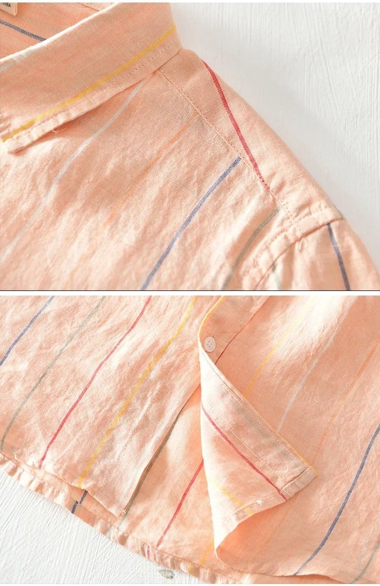 Camicetta da Uomo a Righe con Colletto abbattuto, Top Leggero a Maniche Corte per Vacanze estive