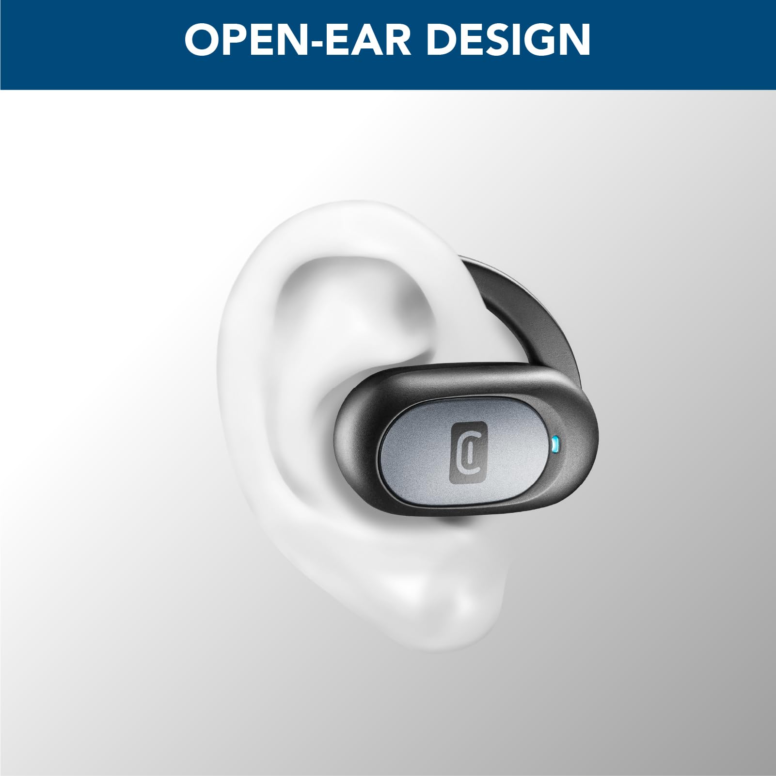 cellularline - Auricolare Bluetooth OPEN-EAR - 54 Ore di Play Time - Certificato IPX5 Resistente a Sudore e Schizzi - Archetto Regolabile - Nero
