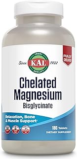 KAL Chelated Magnesium Bisglycinate, Magnesium Supplement for Relaxation, Bone Health, Nerve & Muscle Function Support*, High Absorption, Gentle Digestion, Vegan, Gluten Free, 60 Servings, 180 Tablets