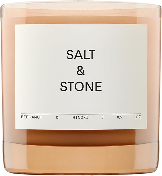 SALT & STONE Scented Candle for Women & Men | Hand-Poured, Aromatic & Fragrant | Natural Coconut & Soy Blend Wax | 100% Cotton Wick | Long-Lasting 50 Hour Burn Time (8.5 oz) (Bergamot & Hinoki)