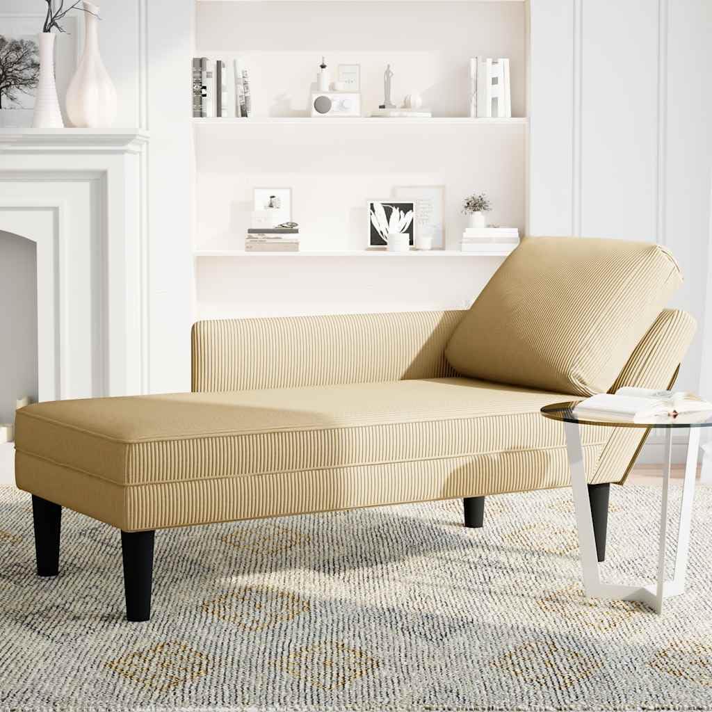 Szezlong szaro-zielony z poduszką ze sztruksu, 132 x 56 x 70 cm, ergonomiczny leżak relaksacyjny do salonu, sypialni, biura, lounge, z tapicerowanym leżakiem, otomaną i poduszką lędźwiową