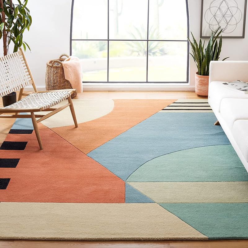 OZONE CARPET Handmade Tuffted Pure Woollen Thick Geometrical Carpet for Living Room and Bedroom with 1.4 Inch Pile Height Size 2 x 6 feet Mult New FTE08-image-33