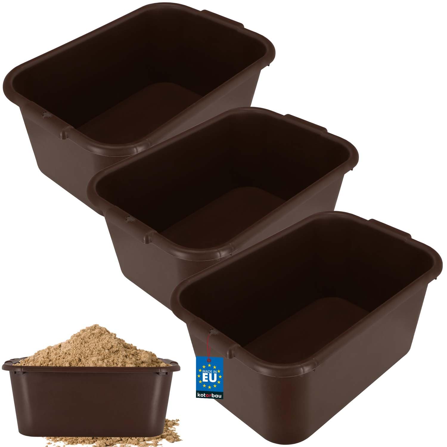 Kotarbau Brown Set Of 3 Square Mortar Tubs 45 L Plastic Mortar Box Mortar Box Construction Bucket Mortar Bucket Food Barrel Square Mason Pot Plant Tub