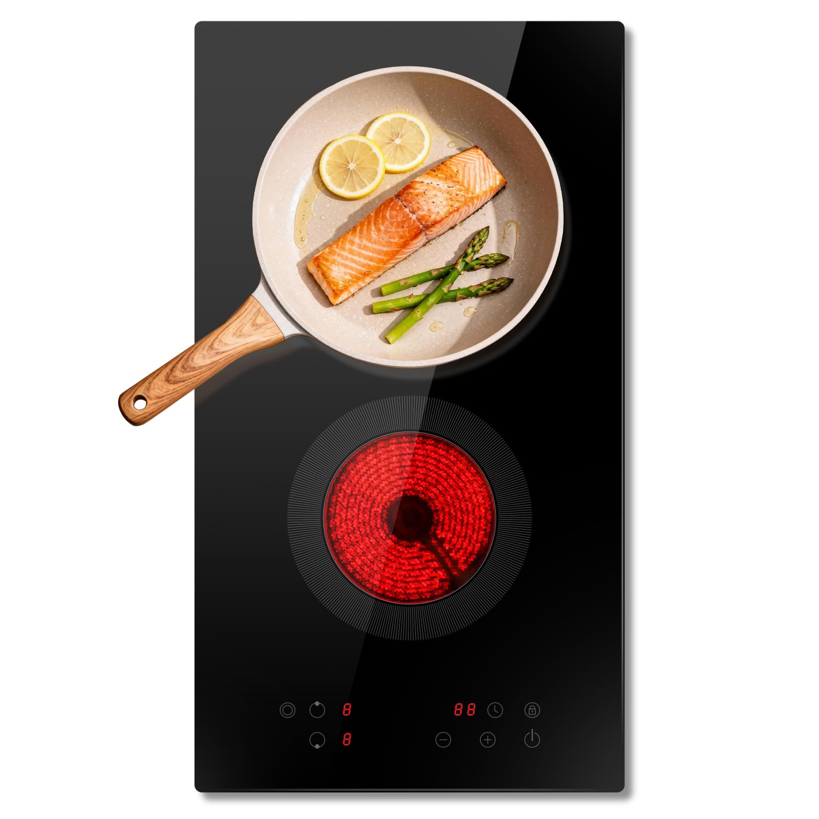 Placa vitrocerámica 2 placas, placa de cocción empotrada, 30 cm, 3400 W, control táctil, doble zona, zona flexible, 9 niveles de potencia, temporizador, protección infantil, apagado