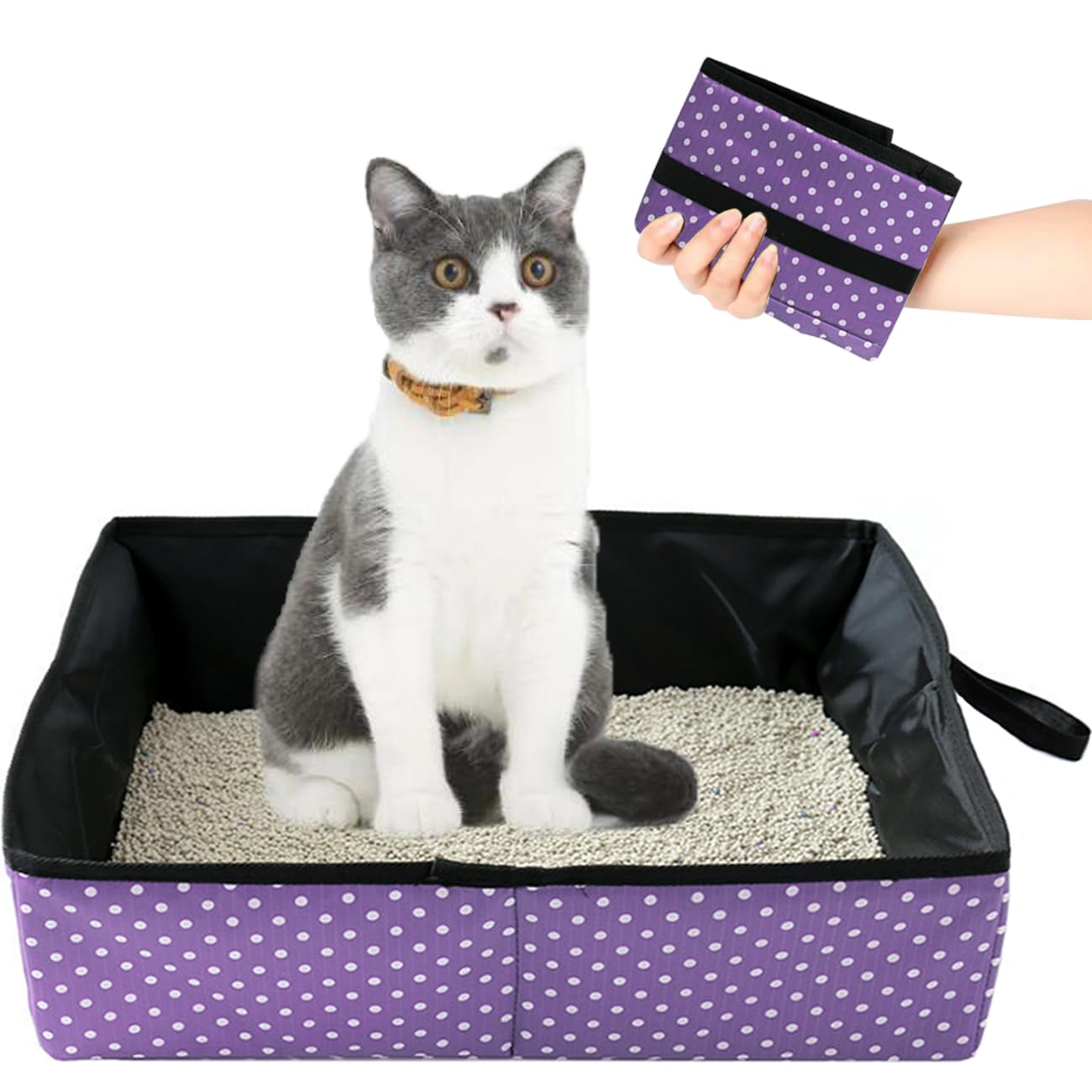 Cat Litter Tray Travel Foldable Portable Cat Litter Tray Travel for Kittens Waterproof Easy to Clean Useful Cat Litter Tray for Pets Travel Outdoor Camping Home Use Purple 48 x 39 x 14 cm