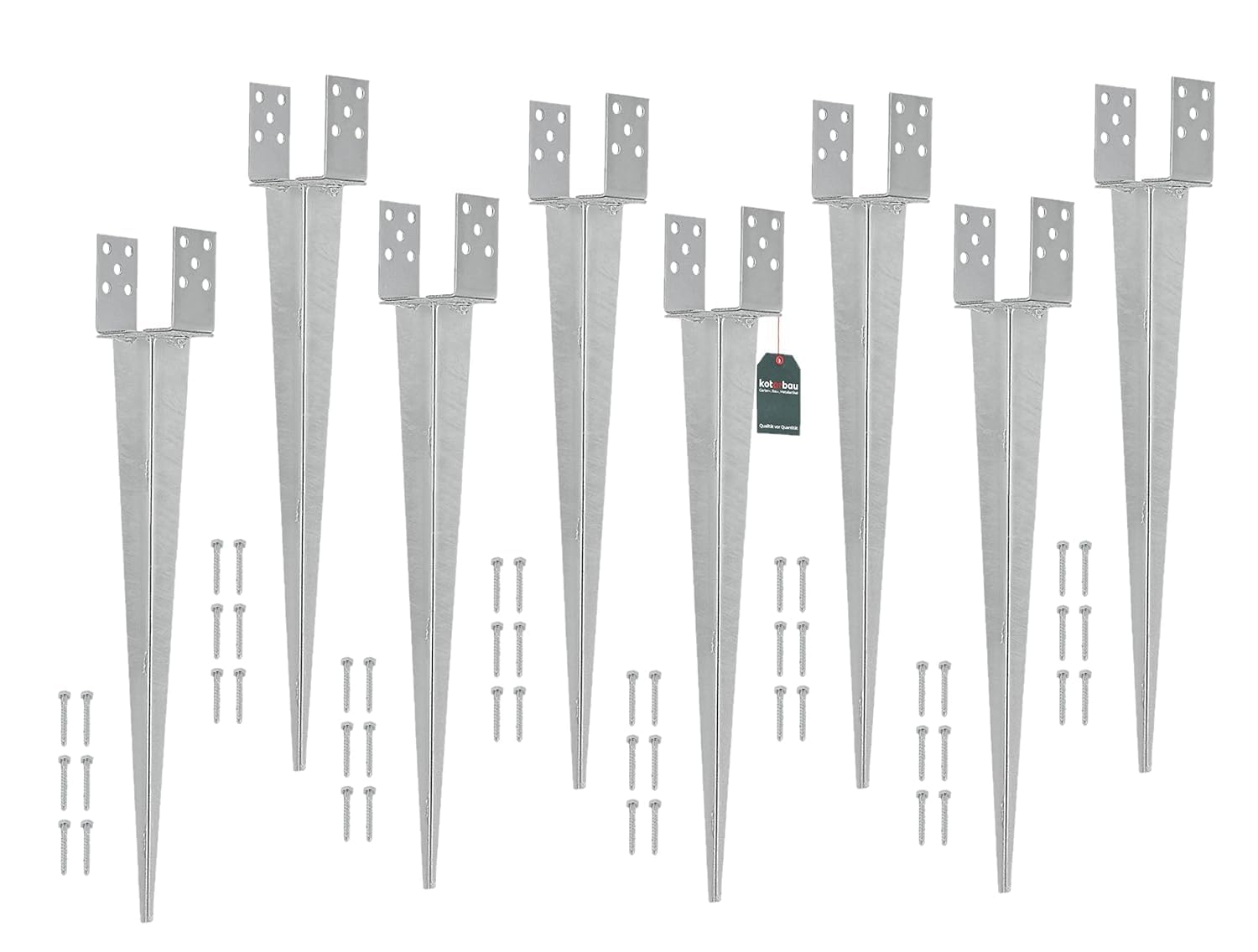 KOTARBAU® 8 uds. Soporte Poste Madera - 0-120 mm - Acero Galvanizado - 70 cm - Plata - Soporte para Poste Regulable - Anclaje para Enterrar - Pie de Pilar