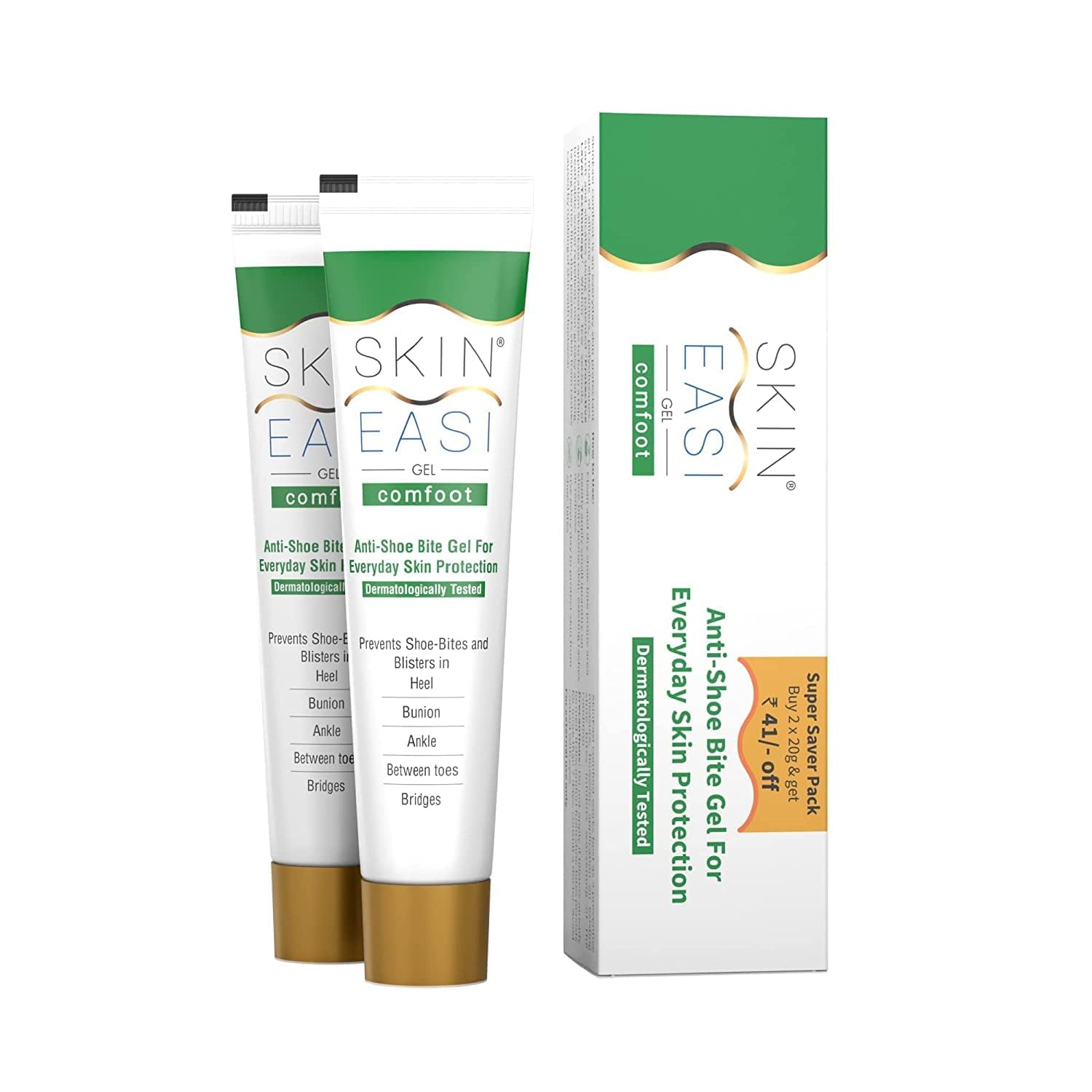 Verem Skineasi Comfoot, Anti Shoe-Bite Gel | Dermatologically Tested | It Prevents Shoe Bites for Heels, Ankles Bridges, Between The Tones, Bunions | Pack of 2-40gm (20gm Each)