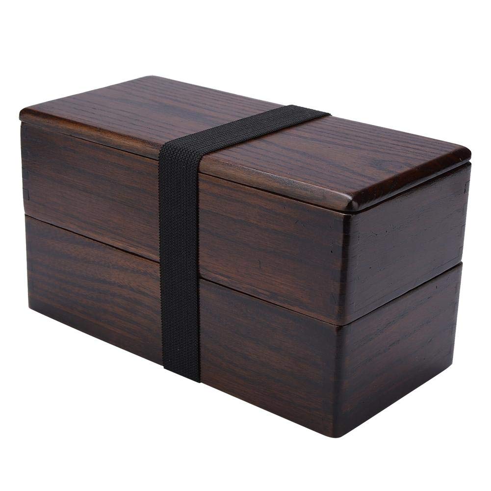 Boîte à bento japonaise double couche en bois pour enfants et adultes, style vintage, pour pique-nique, bureau, école, randonnée, camping