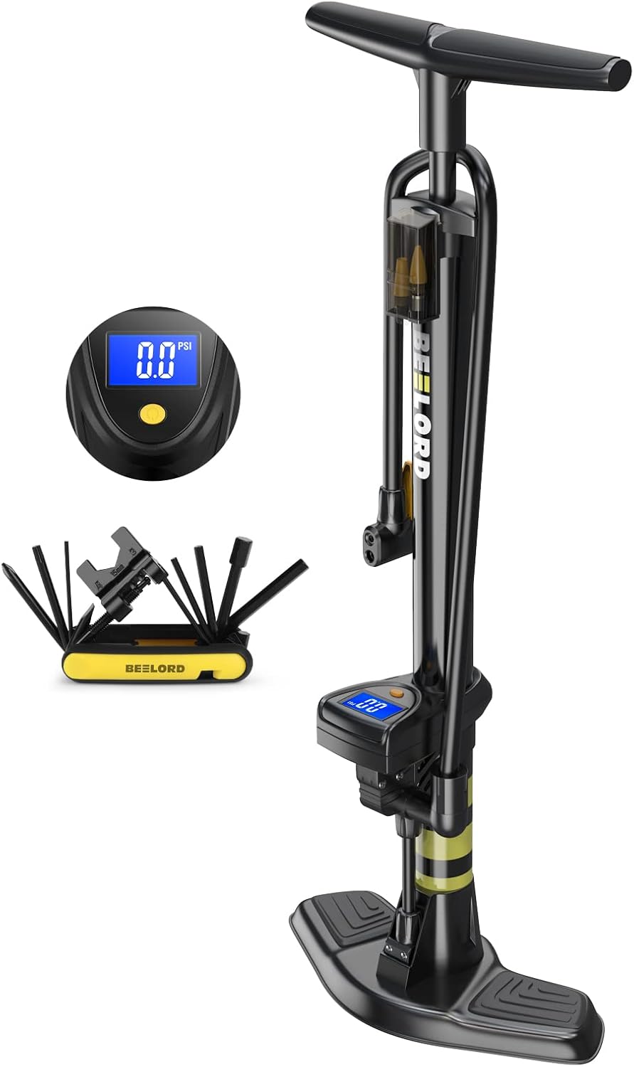 BEELORD Aluminum Bike Pump Floor Bicycle Tire Pump with