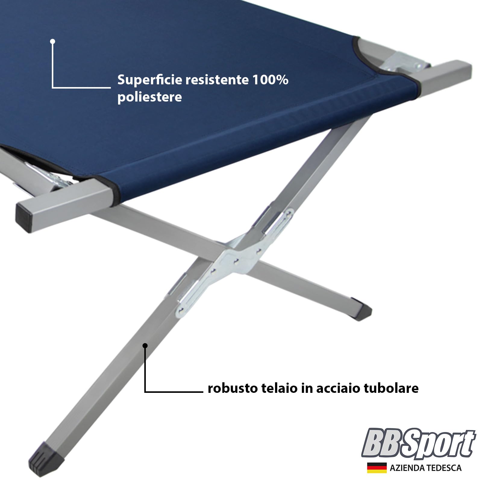 BB Sport Brandina Campeggio Letto Pieghevole 190x64x41 cm Stabile 180 kg Acciaio 600D Oxford Blu