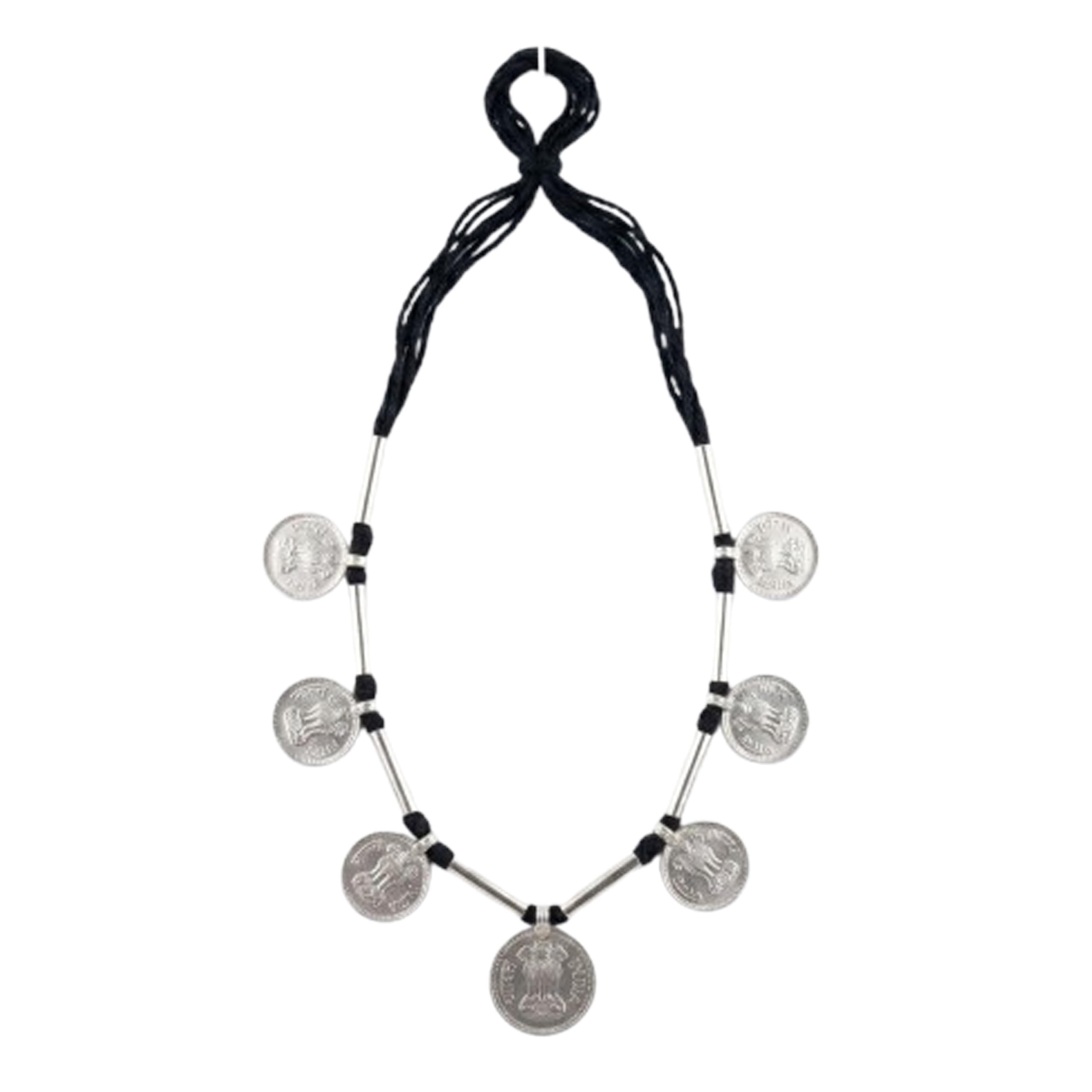 Tribal Rupiya Mala Necklace for Women | 7 Sikka Oxidized Silver Coin Mala | Traditional Ethnic Handmade Jewelry | Adjustable Black Dori | German Silver Tribal Necklace-image-10
