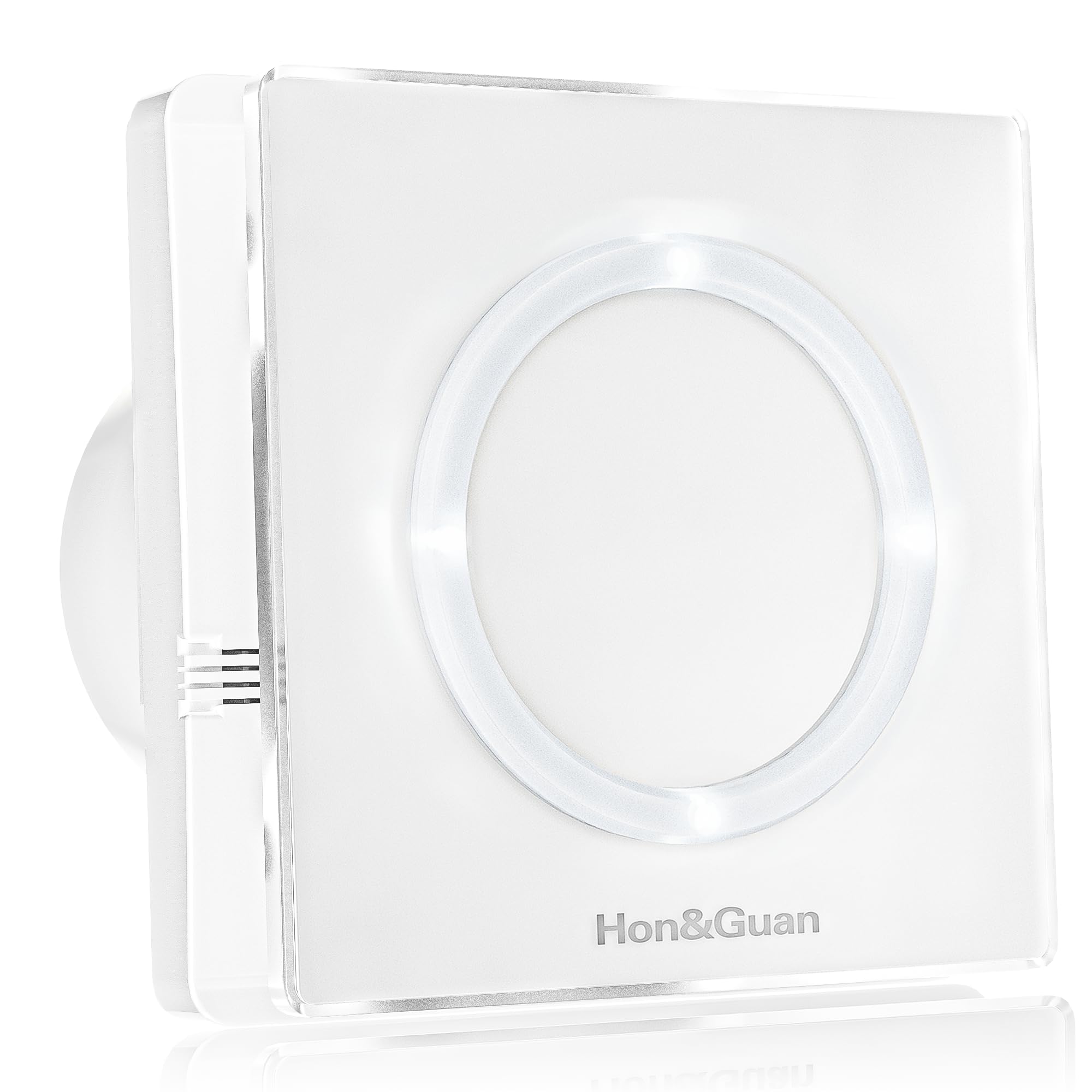 Hon&Guan 100mm Bathroom Extractor Fan with LED Light, Humidity Sensor, Timer Overrun Delay and Interval Time Setting, Glass Cover Automatic Operation 10W 95m³/h Silent 4 Inch Ventilation Fan
