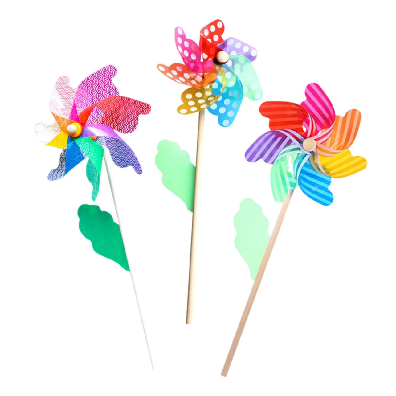 Toddmomy 3pcs Colorful Windmill Garden Pinwheels Toddler Pinwheels Toy Flower Spinner Rainbow Wind Spinners Wooden Stick Windmill Wind Ornaments for Yard Child Sculpture Outdoor Pp