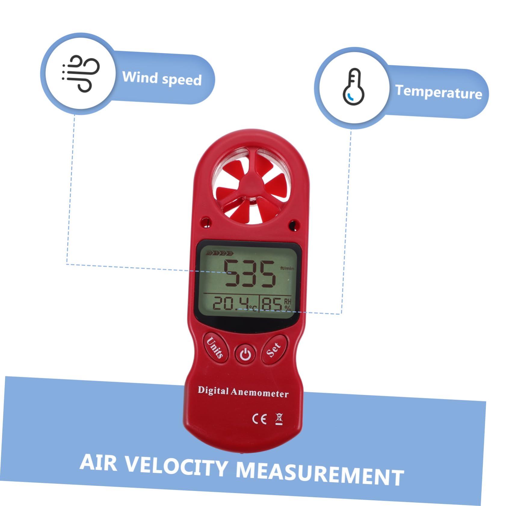 Anemómetro Digital de Mano con Higrómetro y Termómetro, Pantalla Lcd Retroiluminada, Medición de Velocidad del Aire para Climatización y Ventilación