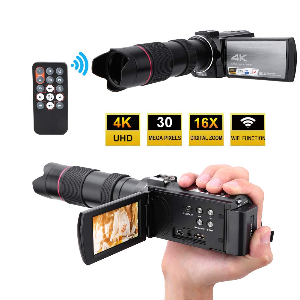 JUMZ Videocamera Vlogging, videocamera Mini DV con riconoscimento facciale per per Regali di Compleanno per Le Vacanze per Adolescenti, Bambini, Principianti(Occhiali Standard + teleobiettivo)